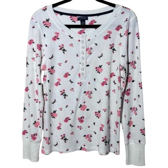 US POLO ASSN WOMENS HENLEY SNAP FRONT ROSE SWEAT SHIRT SZ L - Picture 1 of 6
